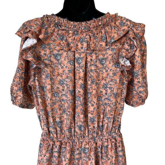 Current Air Los Angeles Floral Pleated Ruffled V Neck Cottagecore Mini Dress - Picture 14 of 16